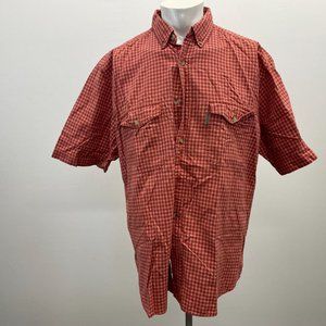 Wool Rich Men's Red Plaid Short Sleeve Button Up Shirt Size Large Cotton